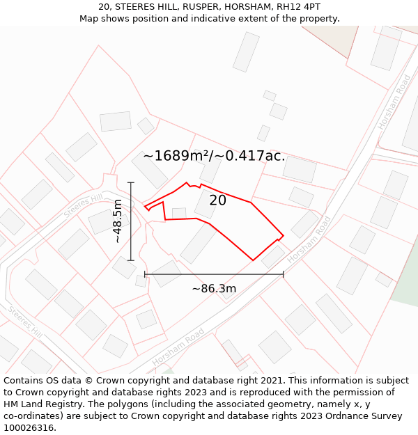 20, STEERES HILL, RUSPER, HORSHAM, RH12 4PT: Plot and title map