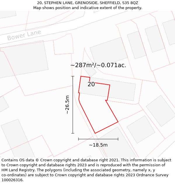 20, STEPHEN LANE, GRENOSIDE, SHEFFIELD, S35 8QZ: Plot and title map