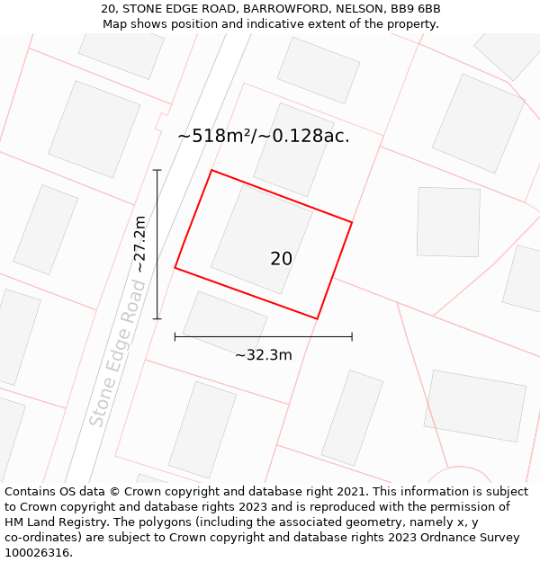 20, STONE EDGE ROAD, BARROWFORD, NELSON, BB9 6BB: Plot and title map