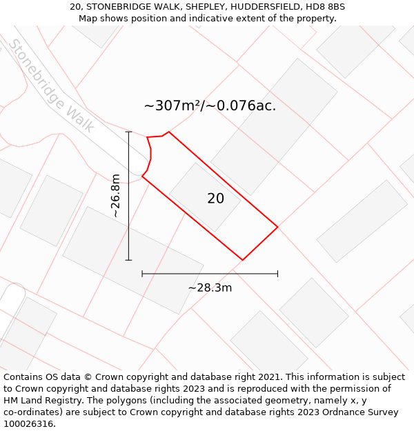 20, STONEBRIDGE WALK, SHEPLEY, HUDDERSFIELD, HD8 8BS: Plot and title map