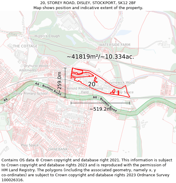 20, STOREY ROAD, DISLEY, STOCKPORT, SK12 2BF: Plot and title map