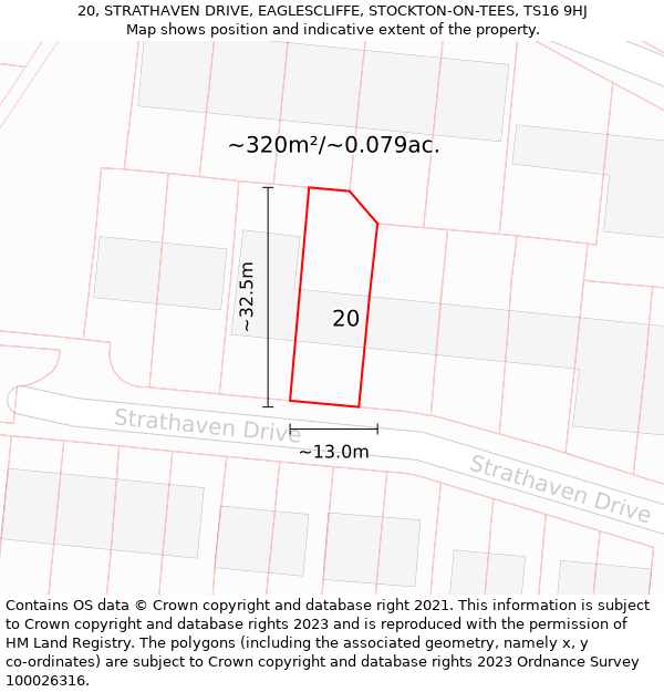 20, STRATHAVEN DRIVE, EAGLESCLIFFE, STOCKTON-ON-TEES, TS16 9HJ: Plot and title map