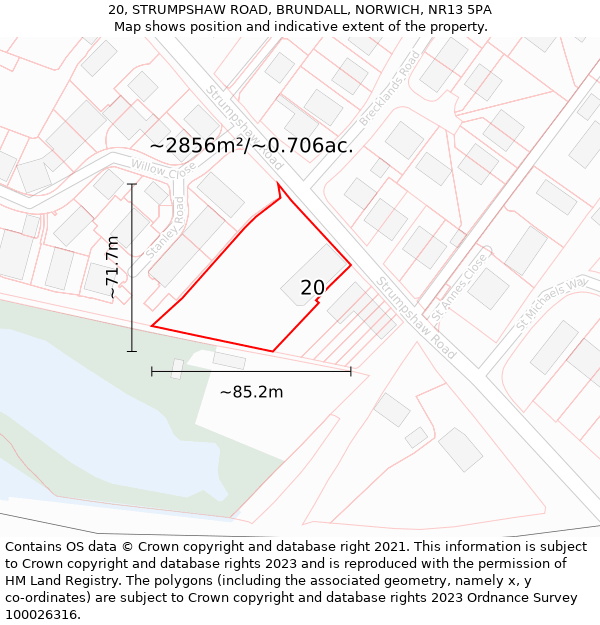 20, STRUMPSHAW ROAD, BRUNDALL, NORWICH, NR13 5PA: Plot and title map