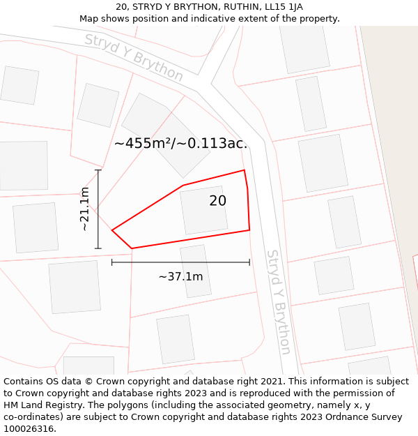 20, STRYD Y BRYTHON, RUTHIN, LL15 1JA: Plot and title map