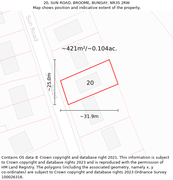 20, SUN ROAD, BROOME, BUNGAY, NR35 2RW: Plot and title map