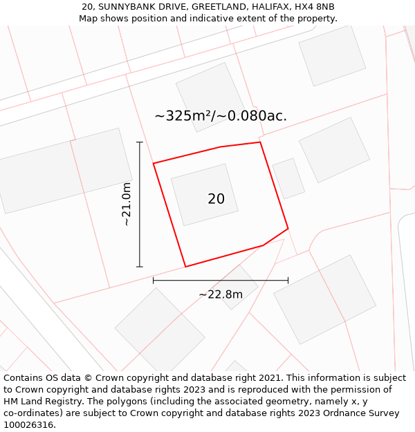 20, SUNNYBANK DRIVE, GREETLAND, HALIFAX, HX4 8NB: Plot and title map