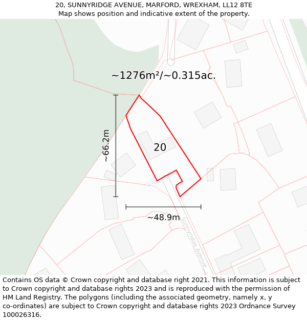 20, SUNNYRIDGE AVENUE, MARFORD, WREXHAM, LL12 8TE: Plot and title map