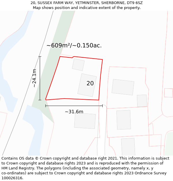 20, SUSSEX FARM WAY, YETMINSTER, SHERBORNE, DT9 6SZ: Plot and title map