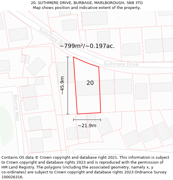 20, SUTHMERE DRIVE, BURBAGE, MARLBOROUGH, SN8 3TG: Plot and title map