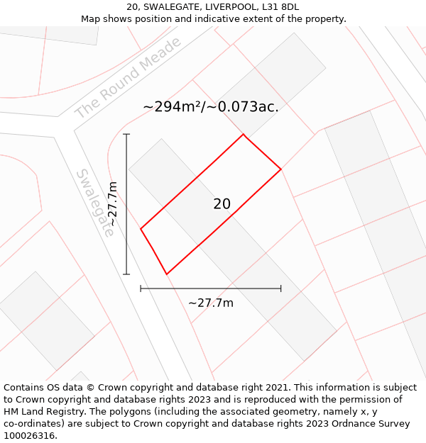 20, SWALEGATE, LIVERPOOL, L31 8DL: Plot and title map