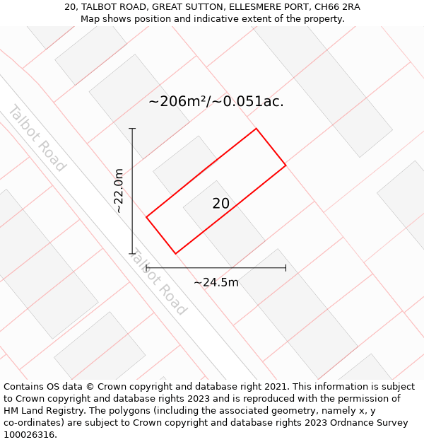 20, TALBOT ROAD, GREAT SUTTON, ELLESMERE PORT, CH66 2RA: Plot and title map