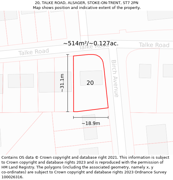 20, TALKE ROAD, ALSAGER, STOKE-ON-TRENT, ST7 2PN: Plot and title map