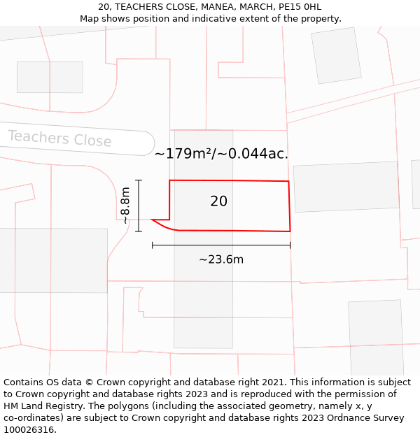 20, TEACHERS CLOSE, MANEA, MARCH, PE15 0HL: Plot and title map