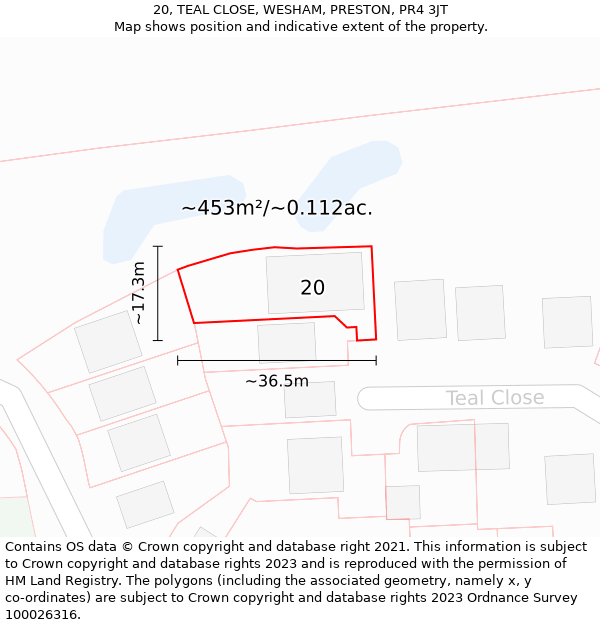 20, TEAL CLOSE, WESHAM, PRESTON, PR4 3JT: Plot and title map