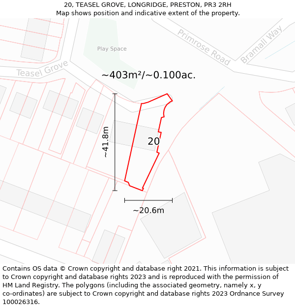 20, TEASEL GROVE, LONGRIDGE, PRESTON, PR3 2RH: Plot and title map