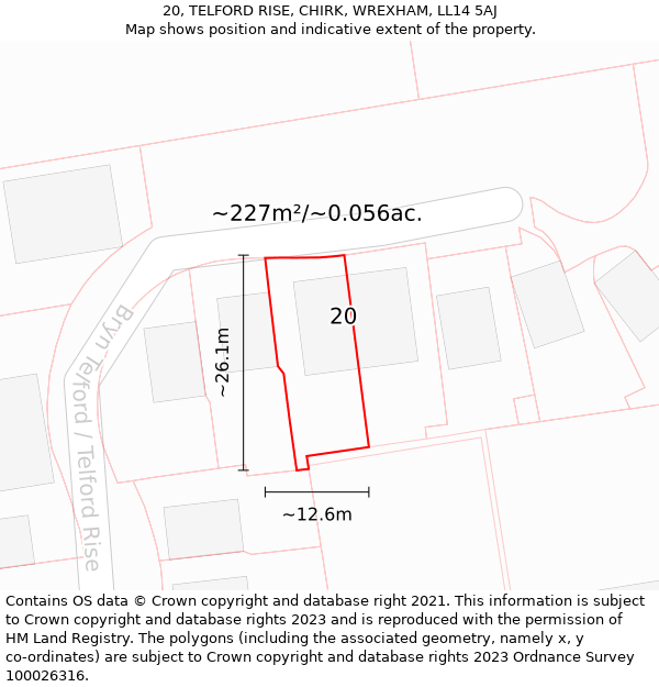 20, TELFORD RISE, CHIRK, WREXHAM, LL14 5AJ: Plot and title map