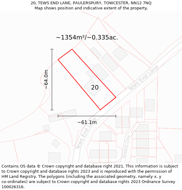 20, TEWS END LANE, PAULERSPURY, TOWCESTER, NN12 7NQ: Plot and title map