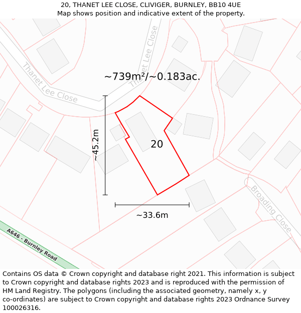 20, THANET LEE CLOSE, CLIVIGER, BURNLEY, BB10 4UE: Plot and title map