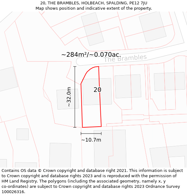 20, THE BRAMBLES, HOLBEACH, SPALDING, PE12 7JU: Plot and title map