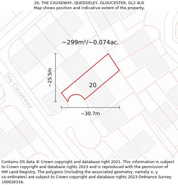 20, THE CAUSEWAY, QUEDGELEY, GLOUCESTER, GL2 4LD: Plot and title map