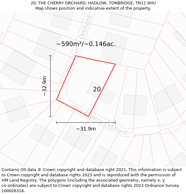 20, THE CHERRY ORCHARD, HADLOW, TONBRIDGE, TN11 0HU: Plot and title map