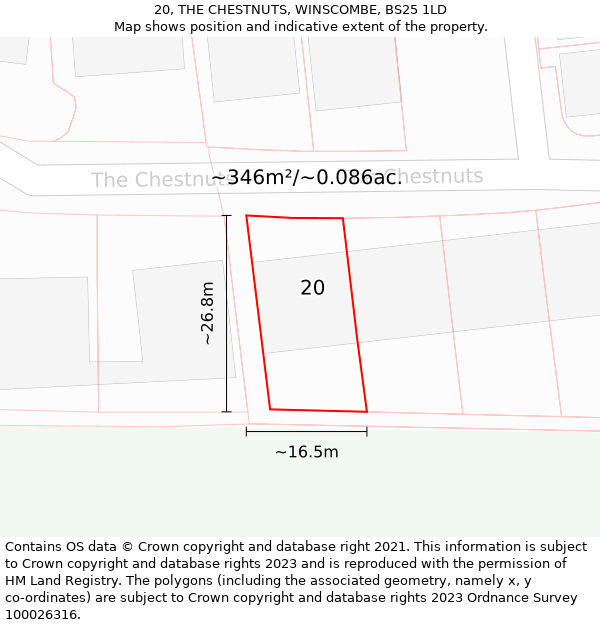 20, THE CHESTNUTS, WINSCOMBE, BS25 1LD: Plot and title map