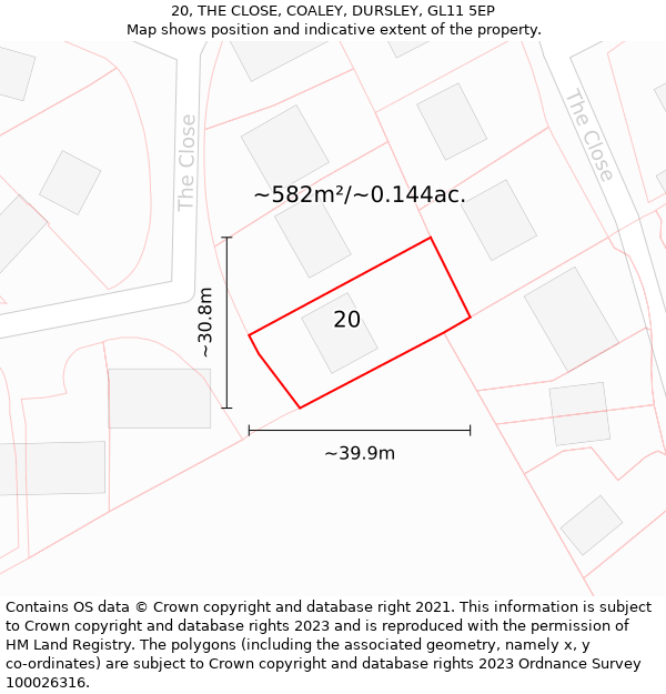 20, THE CLOSE, COALEY, DURSLEY, GL11 5EP: Plot and title map