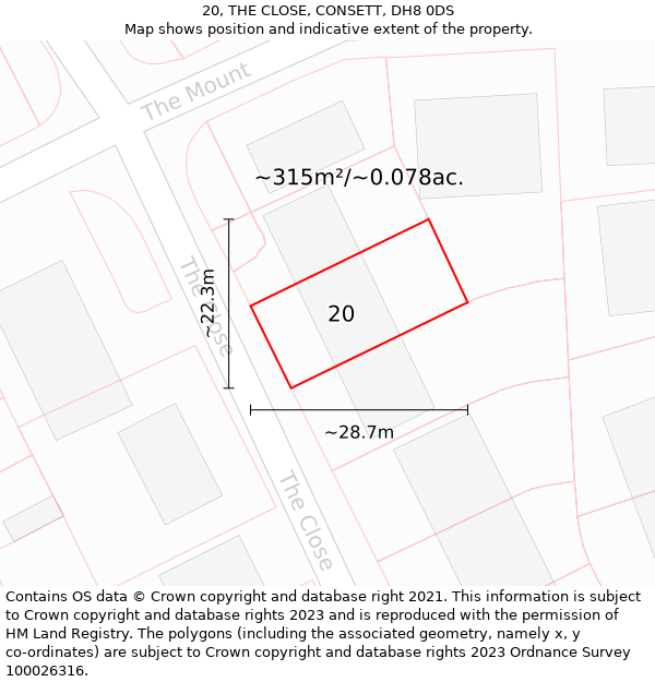 20, THE CLOSE, CONSETT, DH8 0DS: Plot and title map