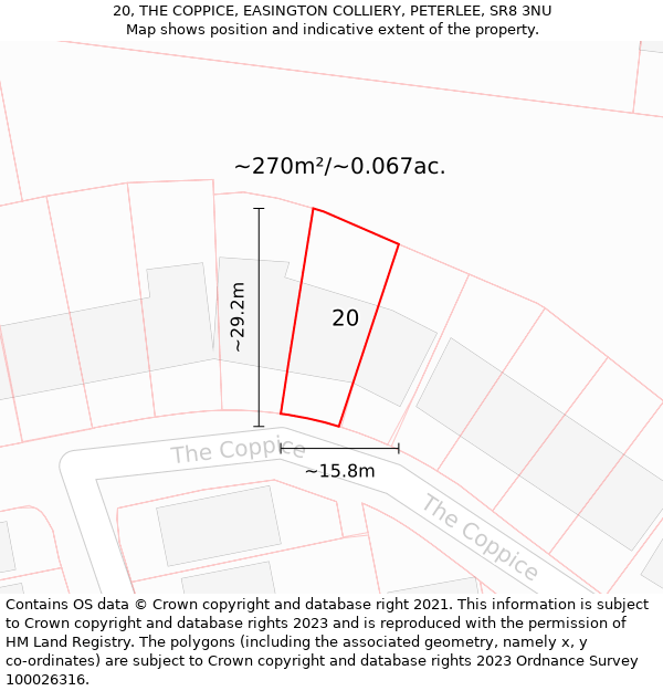 20, THE COPPICE, EASINGTON COLLIERY, PETERLEE, SR8 3NU: Plot and title map