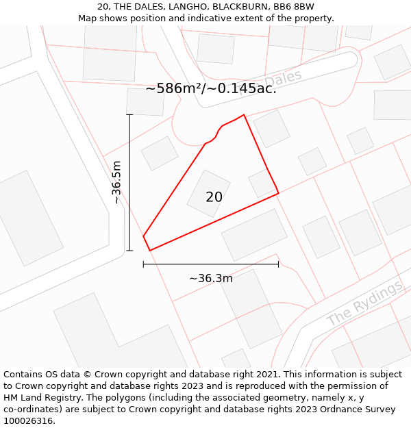 20, THE DALES, LANGHO, BLACKBURN, BB6 8BW: Plot and title map