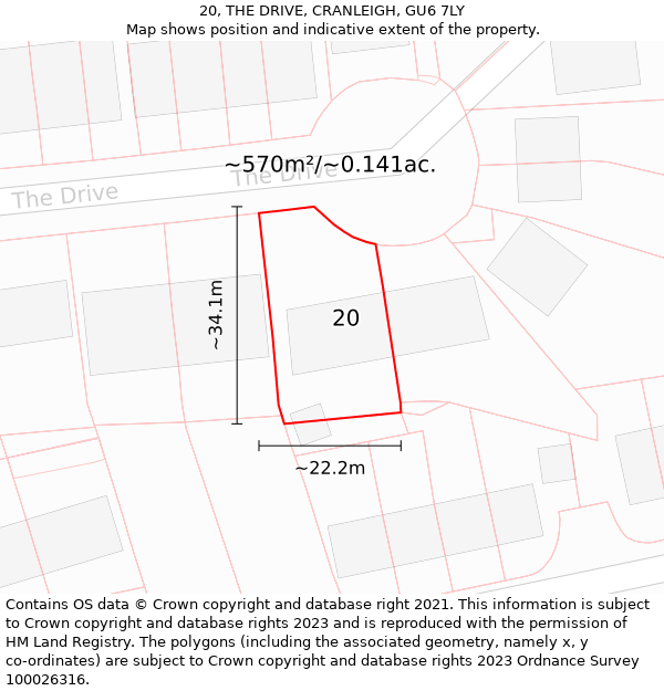 20, THE DRIVE, CRANLEIGH, GU6 7LY: Plot and title map