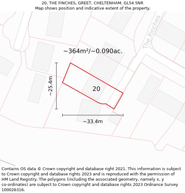 20, THE FINCHES, GREET, CHELTENHAM, GL54 5NR: Plot and title map