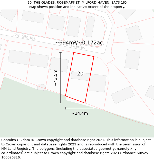 20, THE GLADES, ROSEMARKET, MILFORD HAVEN, SA73 1JQ: Plot and title map