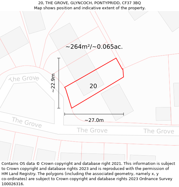 20, THE GROVE, GLYNCOCH, PONTYPRIDD, CF37 3BQ: Plot and title map