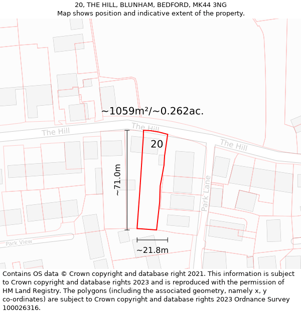 20, THE HILL, BLUNHAM, BEDFORD, MK44 3NG: Plot and title map