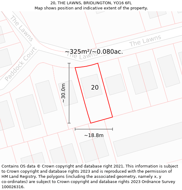 20, THE LAWNS, BRIDLINGTON, YO16 6FL: Plot and title map