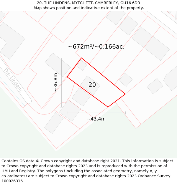 20, THE LINDENS, MYTCHETT, CAMBERLEY, GU16 6DR: Plot and title map