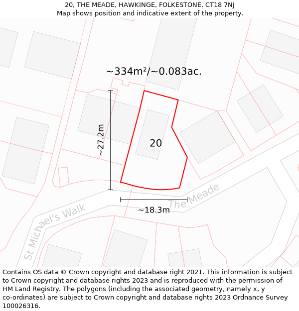 20, THE MEADE, HAWKINGE, FOLKESTONE, CT18 7NJ: Plot and title map