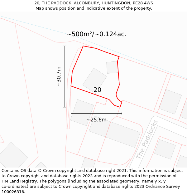 20, THE PADDOCK, ALCONBURY, HUNTINGDON, PE28 4WS: Plot and title map