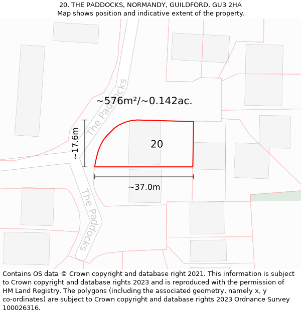 20, THE PADDOCKS, NORMANDY, GUILDFORD, GU3 2HA: Plot and title map