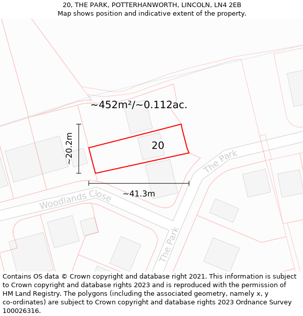 20, THE PARK, POTTERHANWORTH, LINCOLN, LN4 2EB: Plot and title map