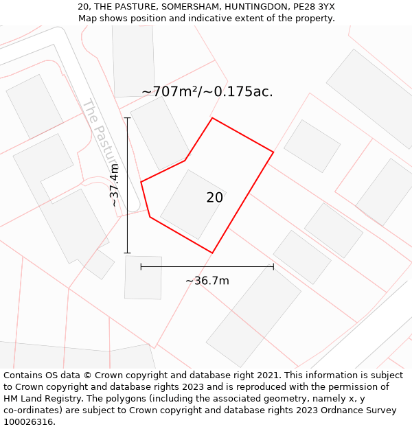 20, THE PASTURE, SOMERSHAM, HUNTINGDON, PE28 3YX: Plot and title map