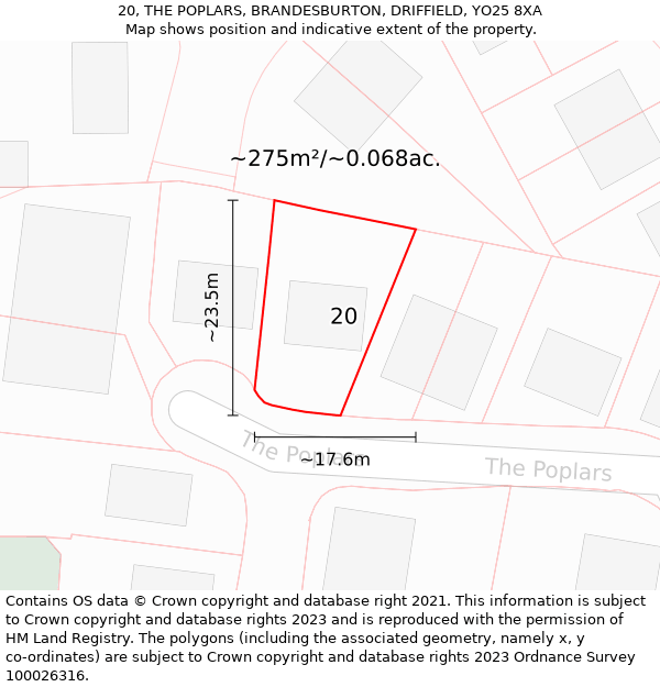 20, THE POPLARS, BRANDESBURTON, DRIFFIELD, YO25 8XA: Plot and title map