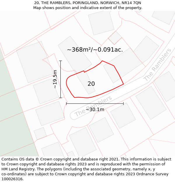 20, THE RAMBLERS, PORINGLAND, NORWICH, NR14 7QN: Plot and title map