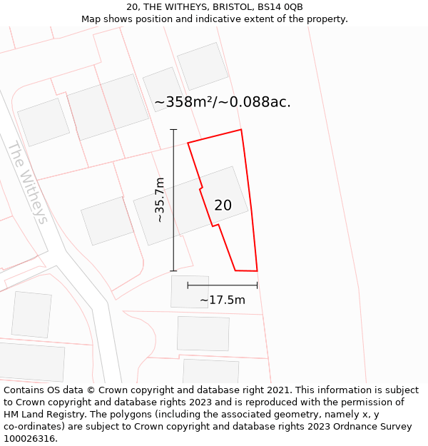 20, THE WITHEYS, BRISTOL, BS14 0QB: Plot and title map