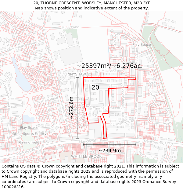 20, THORNE CRESCENT, WORSLEY, MANCHESTER, M28 3YF: Plot and title map