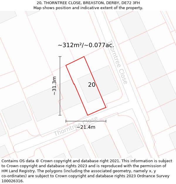 20, THORNTREE CLOSE, BREASTON, DERBY, DE72 3FH: Plot and title map