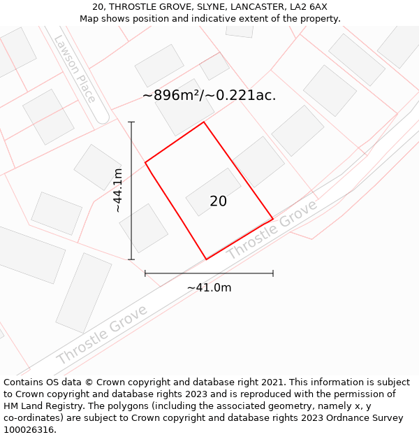 20, THROSTLE GROVE, SLYNE, LANCASTER, LA2 6AX: Plot and title map