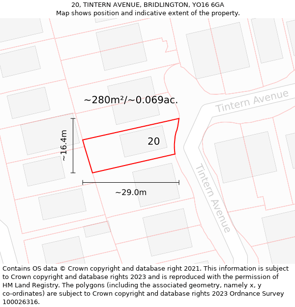 20, TINTERN AVENUE, BRIDLINGTON, YO16 6GA: Plot and title map