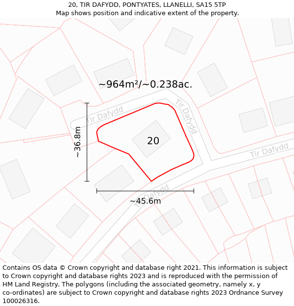 20, TIR DAFYDD, PONTYATES, LLANELLI, SA15 5TP: Plot and title map